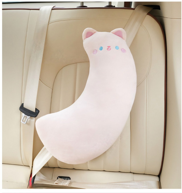 베키노우 어린이 주니어 차량용 안전벨트 쿠션 인형, 1개, 베이비 핑크 고양이