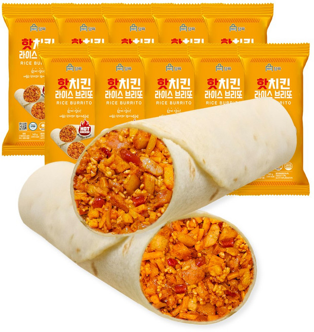 [담짜몰/한정특가] 담짜 브리또 핫치킨 라이스 브리또 143g식사대용아침식사냉동식품간편식, 10개, 143g