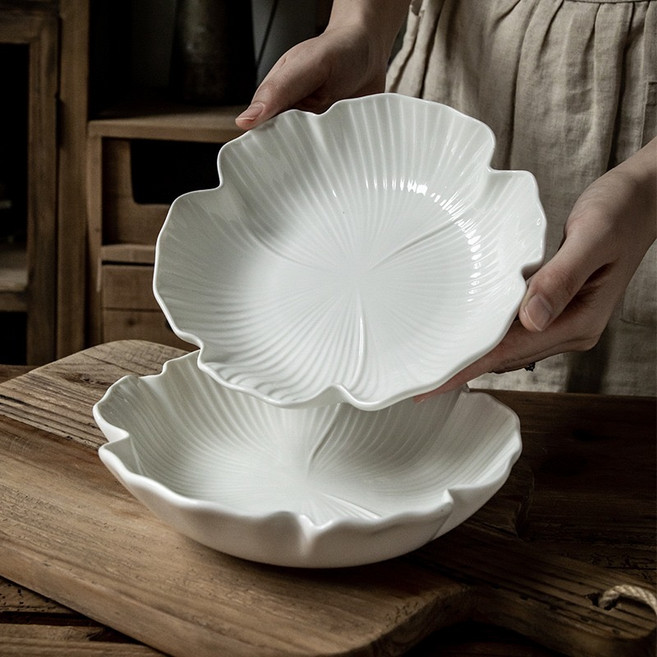 MorningSea 유럽 화이트 꽃잎 접시 예쁜 파스타접시 샐러드 접시 20CM 500ML, 2개