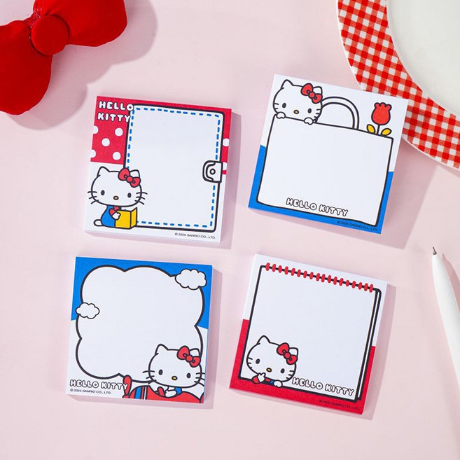 문구보따리 짱구 헬로키티 산리오 도라에몽 점착 메모 떡메모, 헬로키티_몽글몽글 떡메모지 4개