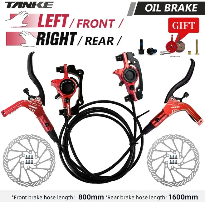 TANKE MTB 자전거 유압 디스크 브레이크 세트 160mm 로터 오일 캘리퍼 앞뒤 산악 클램프 22.2mm 핸들 A 필, 12 Red LFRR 160mm