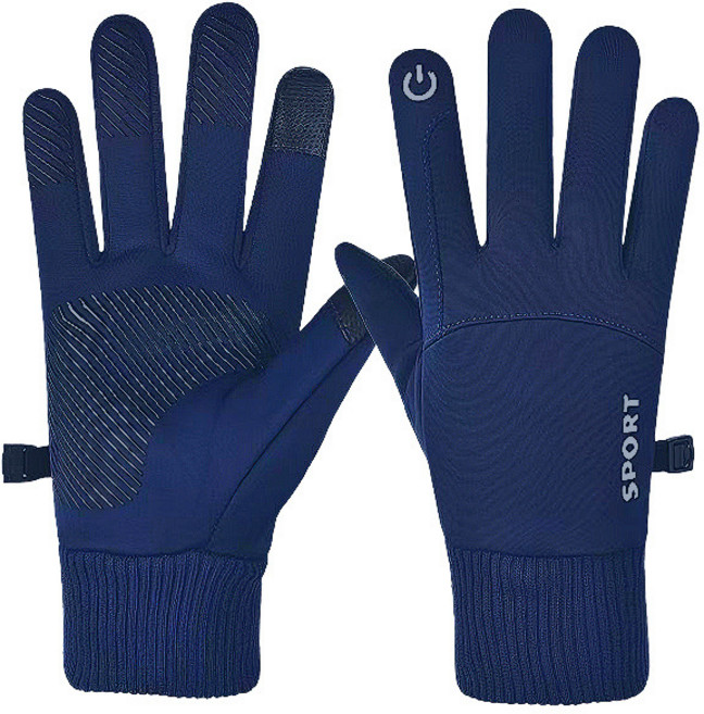 남성용 가을 겨울 사이클링 장갑 보온 방수 방풍 터치스크린 스포츠 미끄럼 방지 내구성 장갑, 네이비