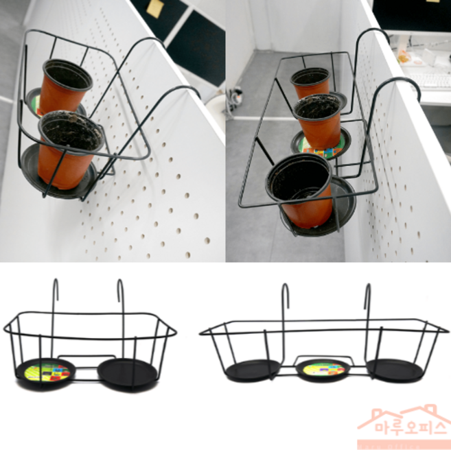 마루오피스_ 베란다 화분 식물 다육이 걸이대 난간 선반 철제 정리대 받침대 진열대 원형 2P용/3P용 화분걸이 화분고리, 1개, 블랙-3P용