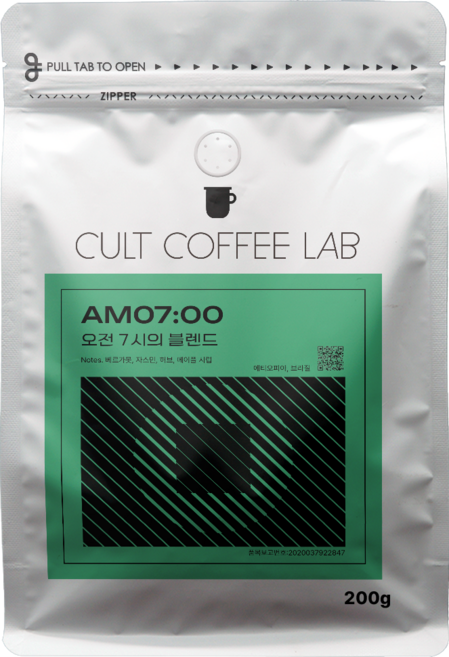컬트커피랩 시트러스 플로럴 산미 로스티드넛 밸런스 드립용 오전 7시 블렌드 커피원두 당일로스팅, 1개, 200g, 핸드드립(중간)