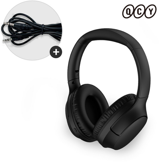 QCY H2 PRO 무선 블루투스 헤드셋 + AUX 케이블 1.5m 컴퓨터 연결용, 묶음, H2 PRO 블랙 + AUX 케이블 1.5m