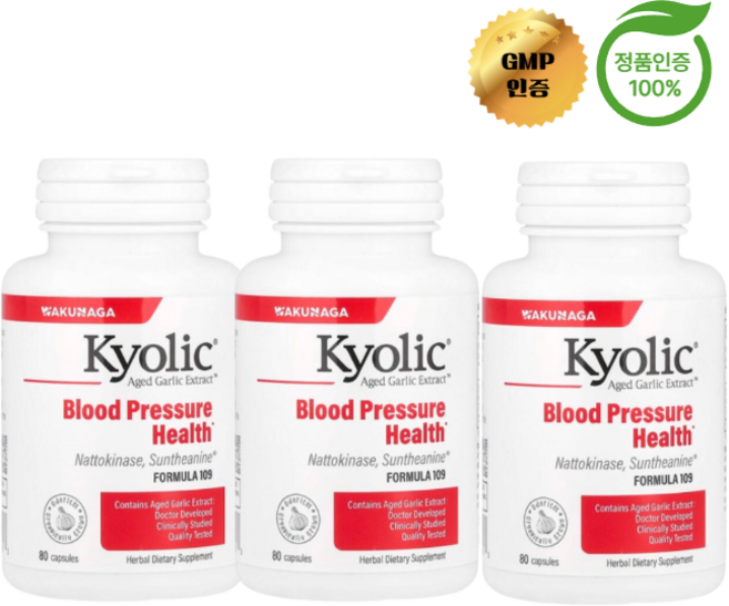2+1 Kyolic 교릭 숙성마늘 추출물 혈압 건강 보조제 포뮬라 109 캡슐 80정, 3개