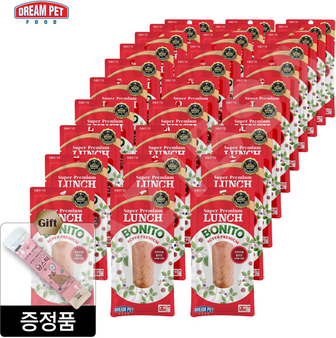 드림펫푸드 런치보니또 레드 + 젠틀프라이스 신장 냥스틱, 20g, 30개, 오리지널 참치