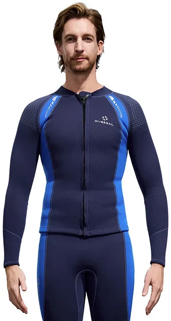 2025 남녀 웻수트 상의 3mm 프렌 웻수트 자켓 긴팔 앞 지퍼 수영복 서핑 다이빙 탑 (수상 스포츠용), [03] XXXL, 03 Blue-Men