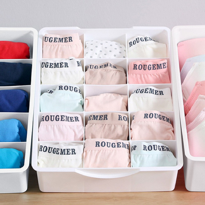 뚜껑있는 속옷수납 아기손수건 정리함 양말서랍장15칸, 차콜, 1개