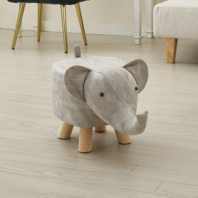 플로바움 동물 디자인 인조가죽 스툴 발받침 풋스툴, 1개, 코끼리 그레이