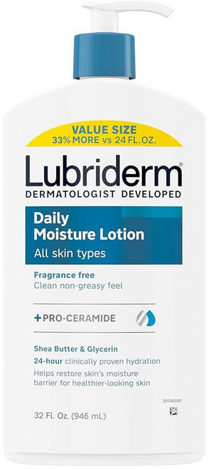 Lubriderm Value-Size 데일리 모이스처 로션 + 시어 버터 및 글리세린이 함유된 프로 세라미드 건조한 피부에 수분을 공급 페이스 수분 공급 핸드 & 바디 로, LubRIDER 라이더m Value-Size 데일리 모, 946ml