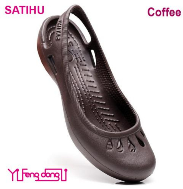 Satihu 여성용 미끄럼 방지 구멍 뚫린 신발 플랫 바텀 샌들 간호사 야외 비치 젤리 경량 자체 배송 여름