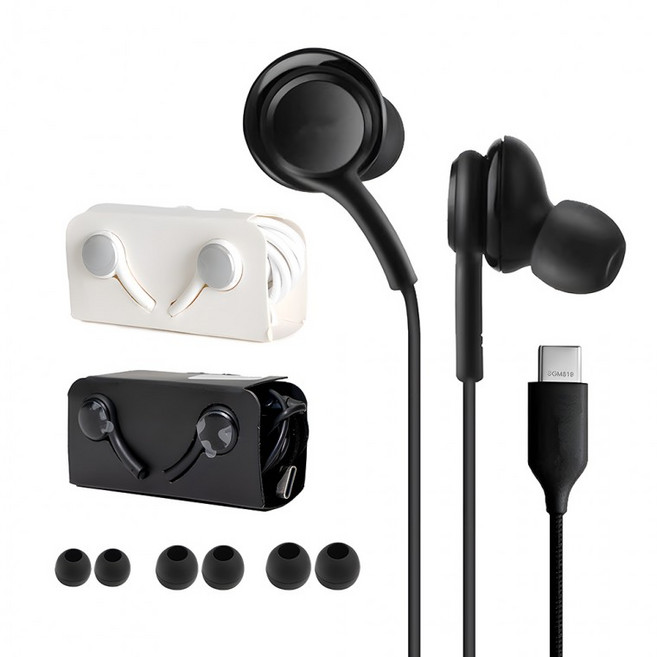 이어폰 AKG C타입 유선 이어폰 호환 / 갤럭시 S 노트 제트플립 / 블랙 화이트 / 고급형 개별 OPP포장, 상세페이지 참조, 삼성 호환 C타입 이어폰 블랙