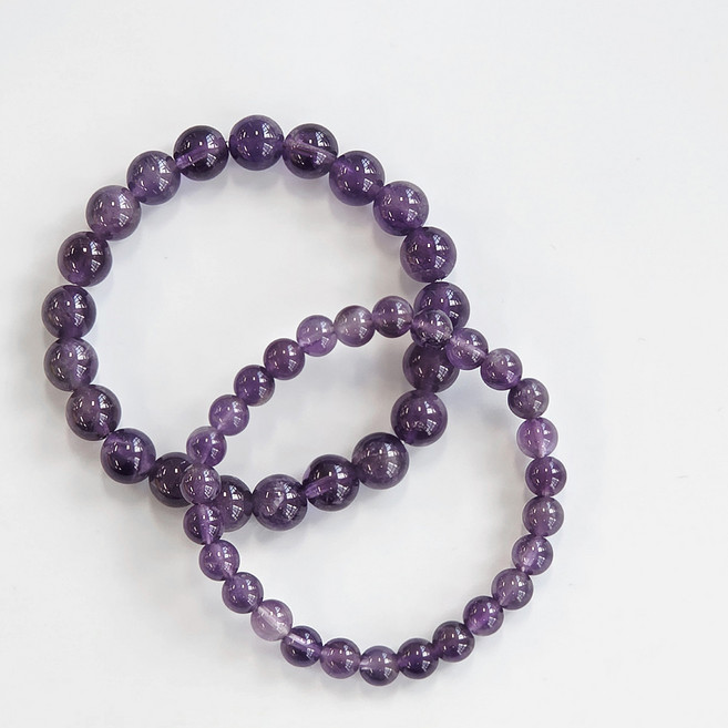 지홍 2월 탄생석 자수정 원석 팔찌 염주 행운 천연석 부적 선물