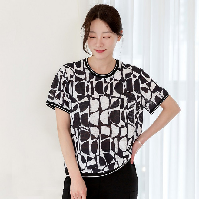 물론 여성 자카드인견 밴딩반팔 티셔츠