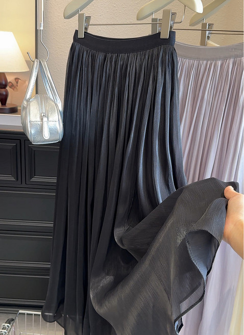 【冰感顯瘦】流光紗長裙 仙女裙 半身裙 長裙 冰絲裙 夏季涼感 垂墜飄逸 高腰A字版型 氣質通勤度假穿搭