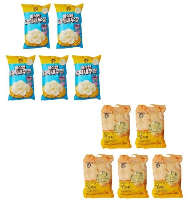 노브랜드 바삭한 갈릭새우칩 155g x5개 + 달콤한 쌀과자 315g x5개 학교 사무실 탕비실 간식 과자 티타임