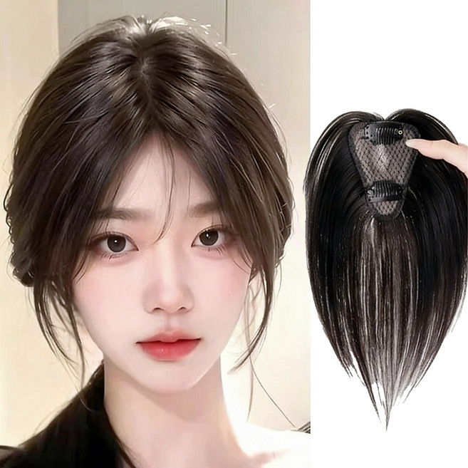 아이라 앞머리 정수리가발 수제 여성가발 부분 가발, 1개, 브라운