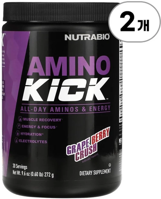뉴트라바이오 랩스 아미노 킥 그레이프 베리 크러쉬 Nutrabio Labs Amino Kick Grape Berry Crush 272g, 2개 - 쿠팡