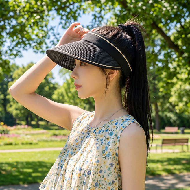 바이빈이 자외선 차단 돌돌이 라탄모자