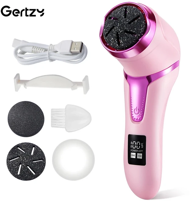 칩 제거 진공 청소기 휴대용 발 수리 키트 LED 디스플레이 화면을 갖춘 충전식 3헤드 전기 딱지 제거제, 02 분홍색