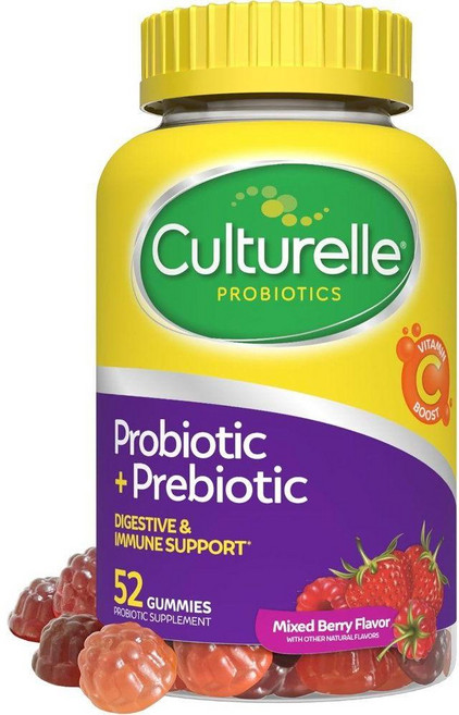 Culturelle 여성 및 남성용 데일리 프로바이오틱 구미 베리 맛 52개 소화 건강 프리바이오틱 비GMO 비건, 1개