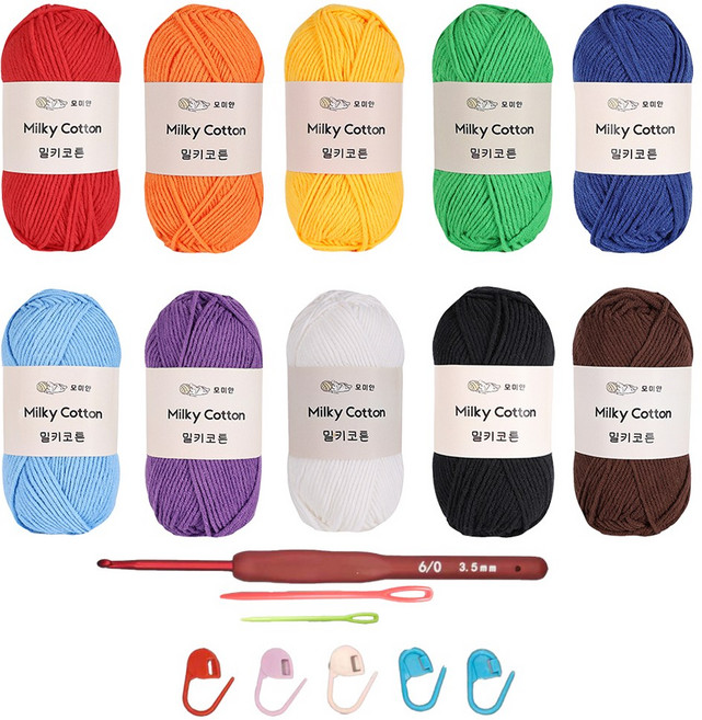 모미얀 코튼돌 밀키코튼실 뜨개실 10볼세트 50gx10볼, 1개, 무지개 세트