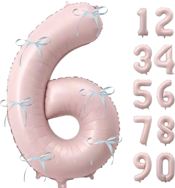 파티에진심인사람들 초대형 숫자풍선+발레코어 리본 6p 세트 40인치 100cm 셀프 백일 돌 환갑 촬영 포토존, 1개, 베이비핑크6
