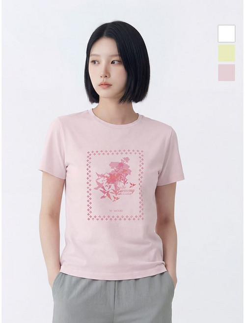 웨스트우드 우먼 그래픽 우븐 하이브리드 라운드티(WO2WCTR432)