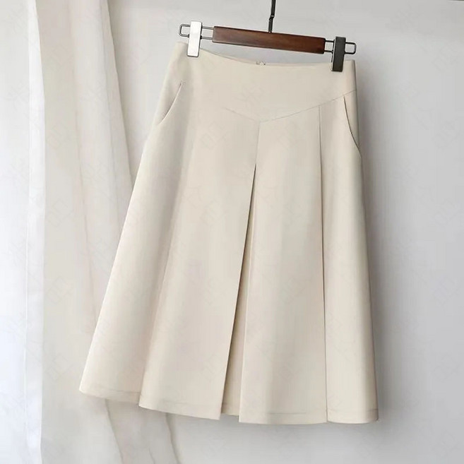 꽃소담 여성 플리츠 A라인 스판 포켓 미디 스커트 정장치마 XP272