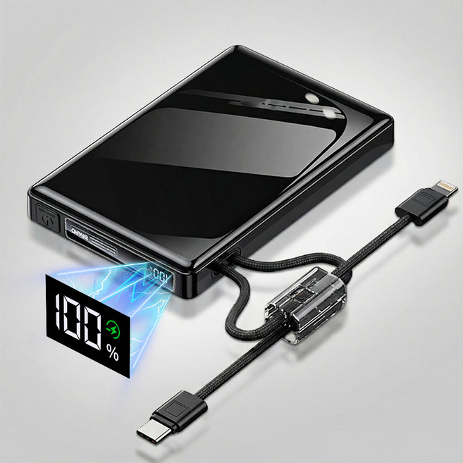 THOUSTA 대용량 보조배터리 20000mAh 고속충전22.5W 미니 일체형 휴대용 보조밧데리 기내반입, 블랙, YM1225-30000mah