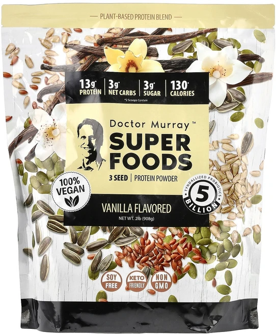 Dr. Murray's Superfoods 3 씨 단백질 분말 호박 + 아마 해바라기 바닐라 908g(2lb) Murray's (닥터 머레이), 908g, 1개 - 쿠팡