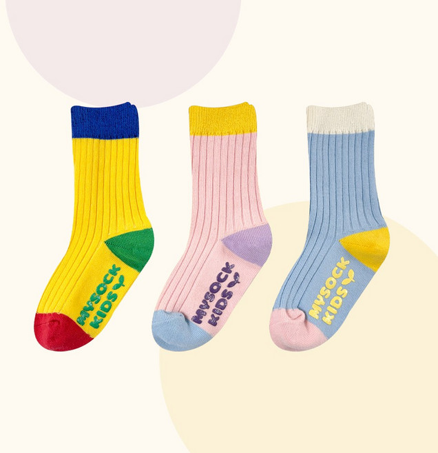 마이싹 큐브 배색 골지 아동 양말 3켤레