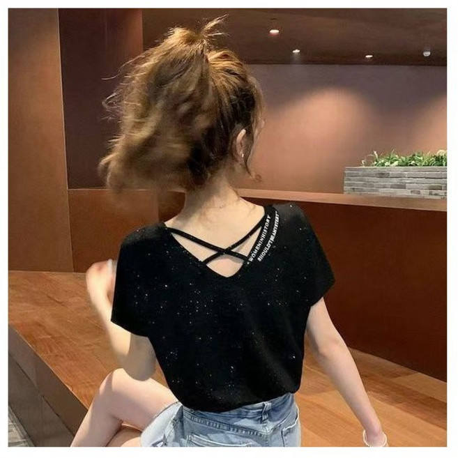 JoYouth 빅사이즈 스팽글 반팔티 라인댄스복 댄스 반짝이 루즈핏