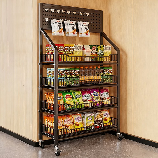 쟈오시 책 간식 다용도 이동식 수납 선반 이동식 간식 진열대, 1개, 4단 블랙 60cm