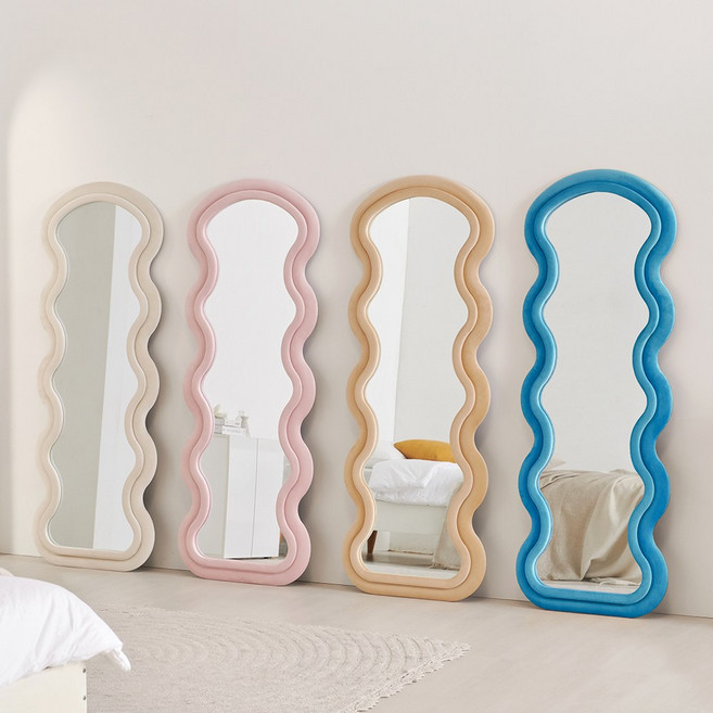 브리에 인테리어 현관 와이드 스탠드거울 웨이브 물결 비정형 전신거울, 피치핑크