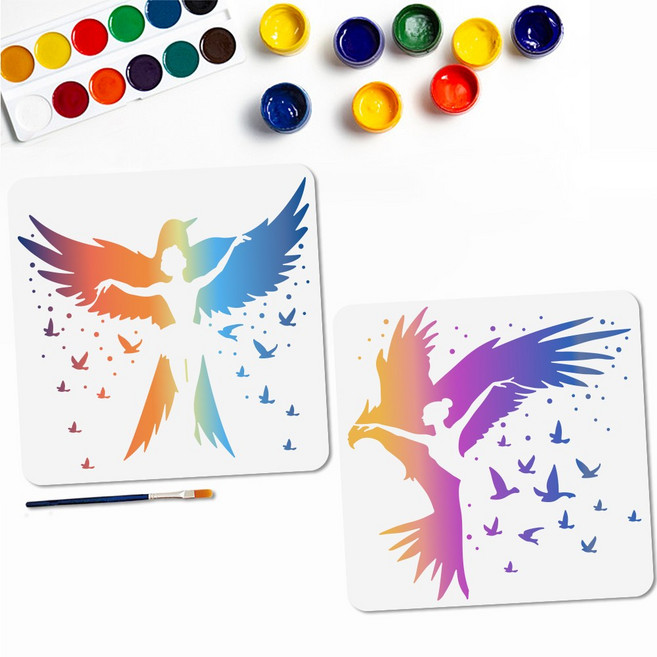 PET 스텐실 템플릿 세트 다양한 패턴 디자인 셀프 앨범 사진 벽화 드로잉 300x300mm, 새