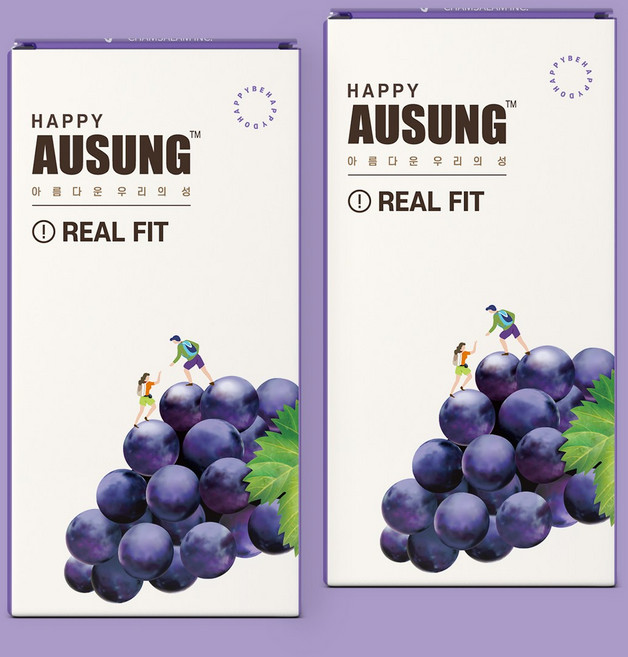 아우성 리얼핏(REALFIT)-12P 무꼭지형 콘돔 / 포도향, 2박스, 12개입