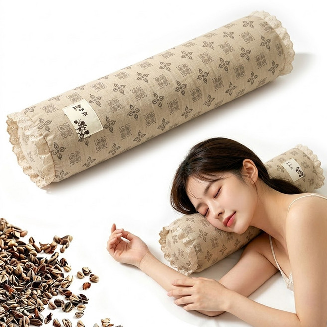 Leesheer 순면 커버 메밀 경추베개 목베개 숙면 통기성 여름용 분리세탁, 1개, 라이트 브라운