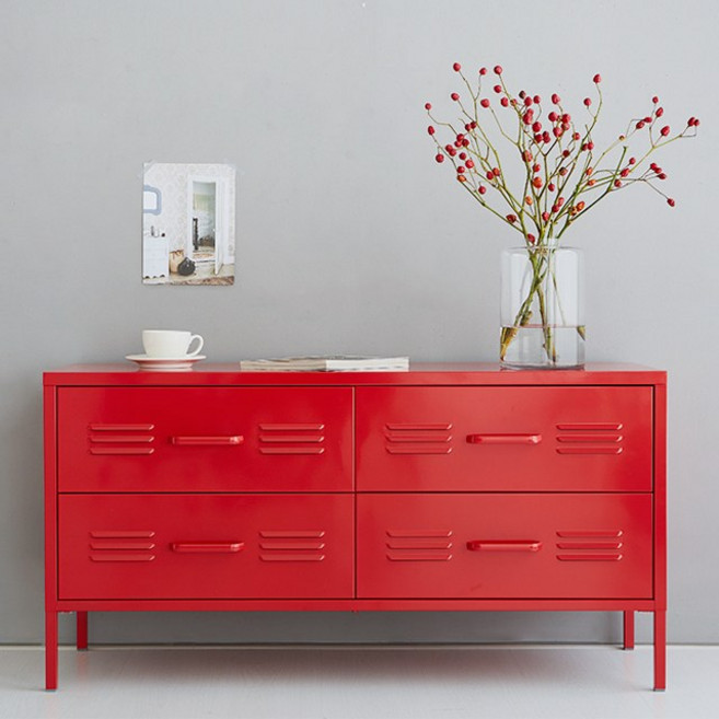 마켓비 MKB 캐비넷 TV 4칸 서랍장 거실장, 레드