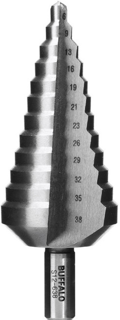 SSH 스텝드릴 직선형 S12638 (6~38mm) 둥근생크 타공 홀쏘 홀커터 비트 목재 스테인레스 용, 1개