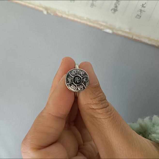 MAKABORO 불교 육자진언 반지 행문 소원성취 만자 오픈링 검지 반지