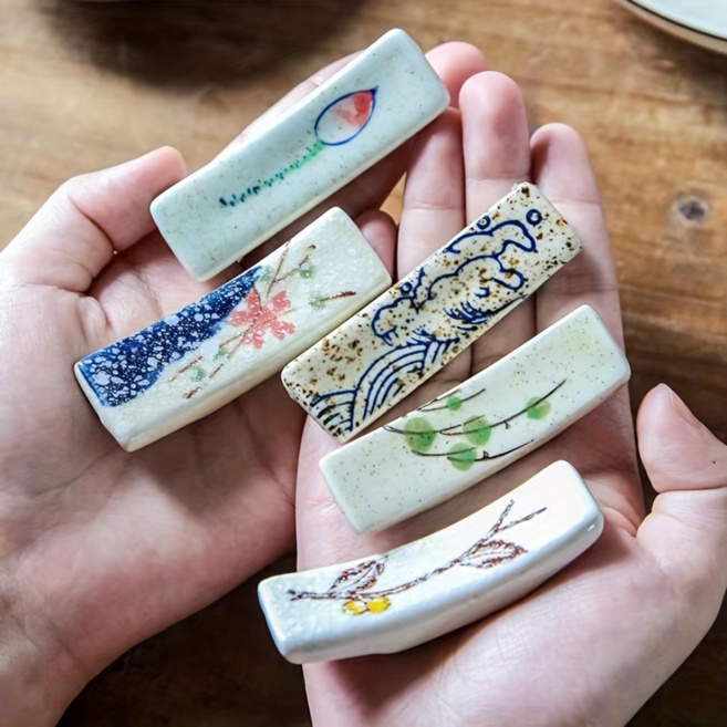 전통 수공예풍 도자기 수저받침 5종 세트, 1세트, 6.7*2cm