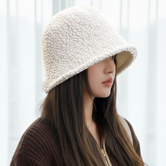 여성 양털 뽀글이 양모 벙거지 모자 버킷햇