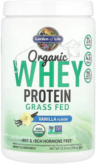 Garden of Life 유기농 유청 단백질 목초 사육 바닐라 378g(13.33oz) GOL-12126, One Color, 378g, 1개 - 쿠팡