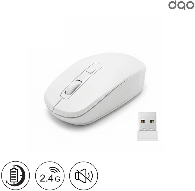 다오 무소음 무선마우스 미니 사무용 2.4G 10M 1600dpi, 화이트, wm26