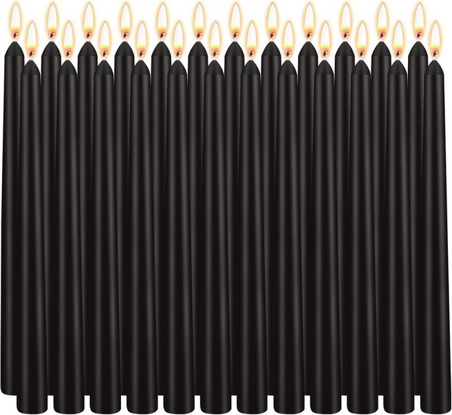 10인치 블랙 테이퍼 캔들 - 우아한 식사 결혼식 고딕 할로윈 및 크리스마스 장식을 위한 24팩 벌크 무향 장시간 디너 7-8시간 소각 파라핀 왁스 스틱, Ivory