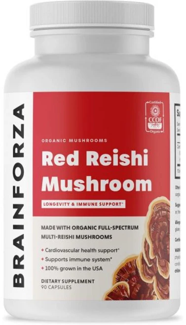Forza Red Reishi Mushroom Capsules Adaptogenic Mushroom Powered Support Heart and Cardiovascular, 90정, 1개 - 쿠팡