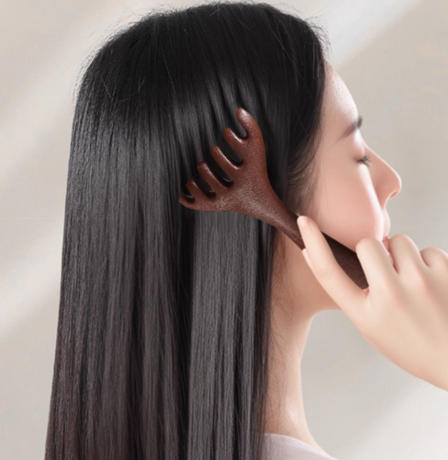 두피 괄사 마사지빗 휴대용 머리 지압 관리용, 딥브라운, 1개