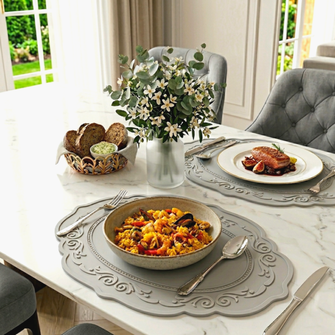 덕스훅 착색복구 실리콘 식탁매트 테이블 매트, 2개, 43cmx 30cm, 모던그레이